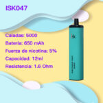 ISK047 Vape Desechable 5000 Caladas con flujo de aire ajustable y batería recargable POD